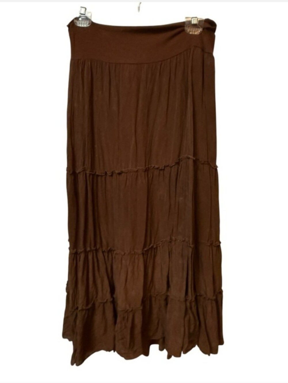 CAbi Chocolate Brown BOHO Tiered Maxi Skirt
